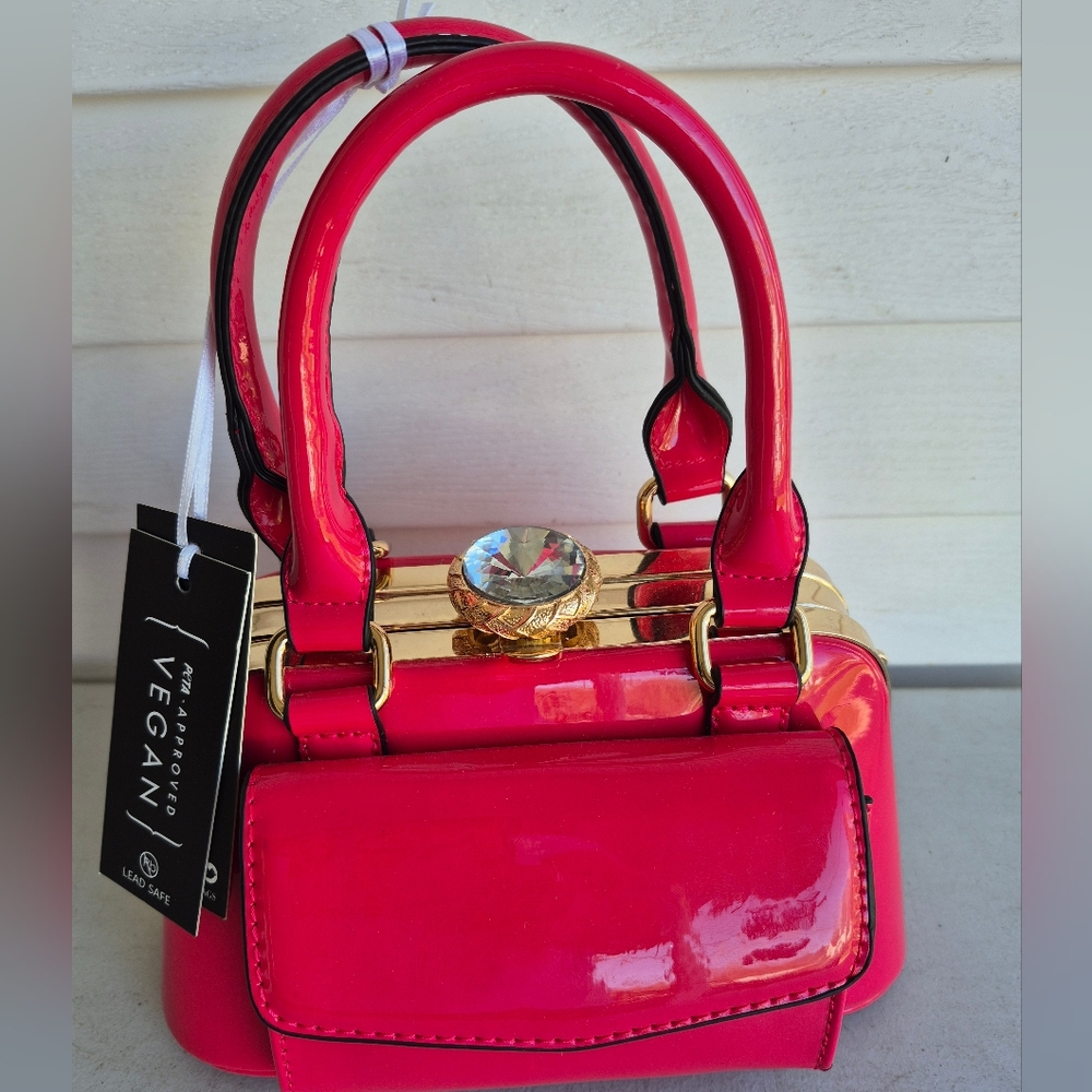 Pink Glossy Mini Bag with Structured Design